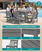 SERWALL HDPE Dining Set for 6: 1 Umbrella Hole Table, 4 Armless + 2 Armchairs. - Image 2