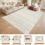 cotiled Boho 9x12 Area Rug for Living Room: Large Moroccan Washable Rug | Stain - Image 2