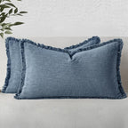 MIULEE Linen Fringe Decorative Lumbar Throw Pillow Covers Blue Ashes 12x20 | by MIULEE
