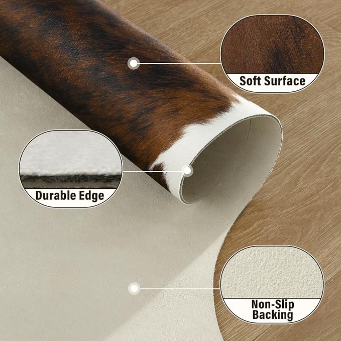 Faux Cowhide Rug, Animal Cow Hide Rug, 6.2 x 5.2 Ft Black and Brown | Premium - Image 8