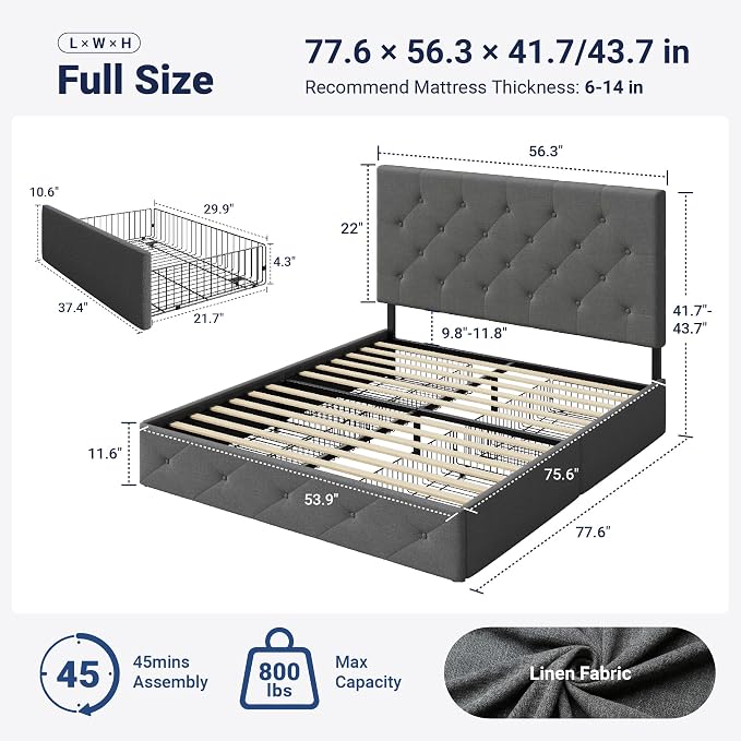 Allewie Upholstered Full Size Platform Bed Frame - Image 2