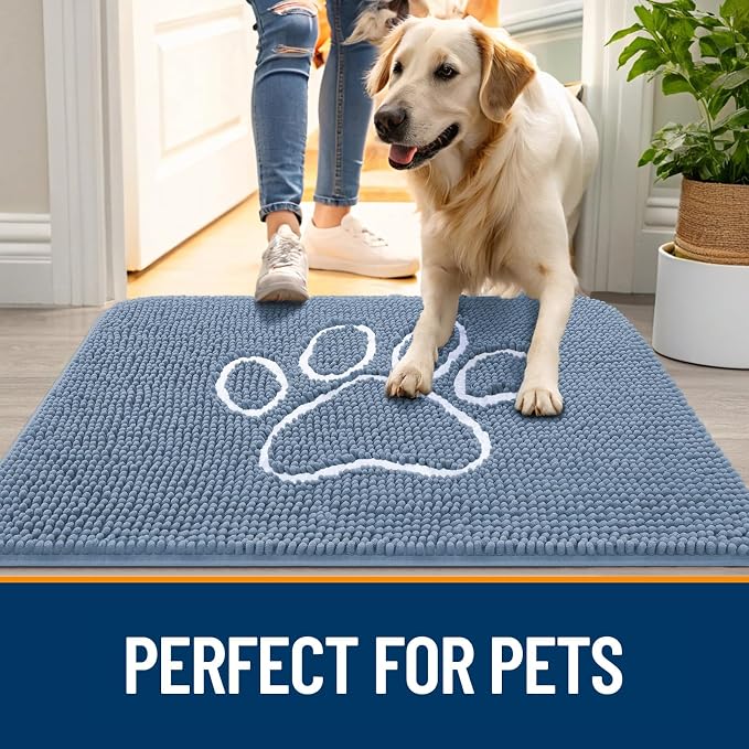 OLANLY Dog Door Mat for Muddy Paws 35x24, Paw Print Design Chenille Mud Mat | - Image 6