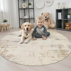 Round Area Rug Living Room: 5 ft Modern Washable Indoor Carpet | - Image 3