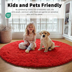 Red Round Area Rug 4ft, Soft Bedroom Circle Rugs Floor Mat - Image 4