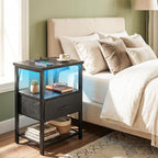 Fixwal Night Stand with Charging Station, LED Nightstand Side Table with Fabric - Image 8