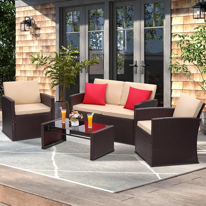 KROFEM 4-Piece Patio Furniture Set, Wicker Outdoor Rattan Sectional Sofa - Image 2