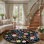 PLHXFR Round Area Rug Living Room: 6 ft Floral Washable Soft Carpet Black | - Image 2