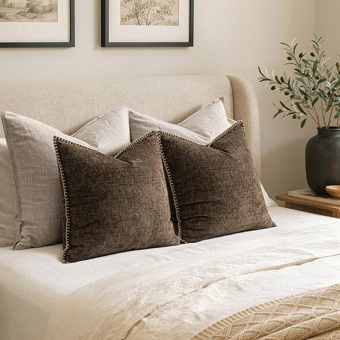 MIULEE Decorative Euro Sham Pillow Covers 24x24 Inch Brown 2 Pack | Farmhouse - Image 6