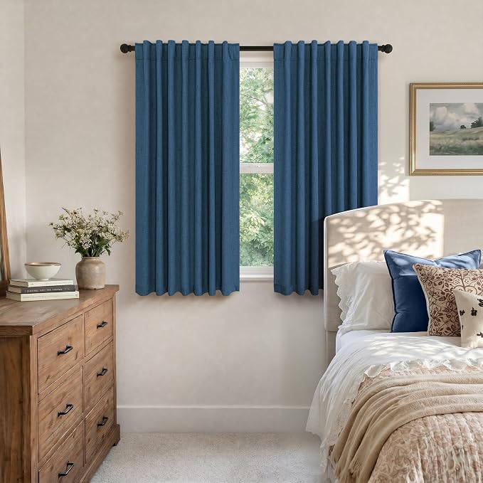 Navy Blue Short Blackout Curtains 54 Inch Length 2 Panels - Image 3