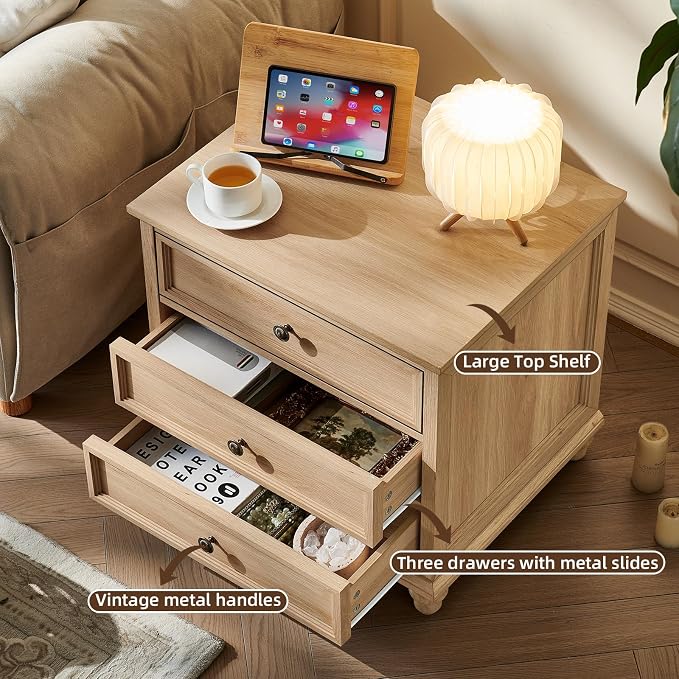 Joaxswe 24" Wide Farmhouse Night Stand, Large End Table - Image 4