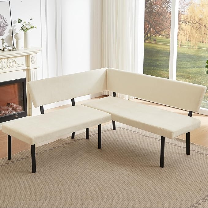 HIPIHOM Modern L-Shaped Dining Bench, 67 Inch Fabric Upholstered Corner Sofa - Image 4