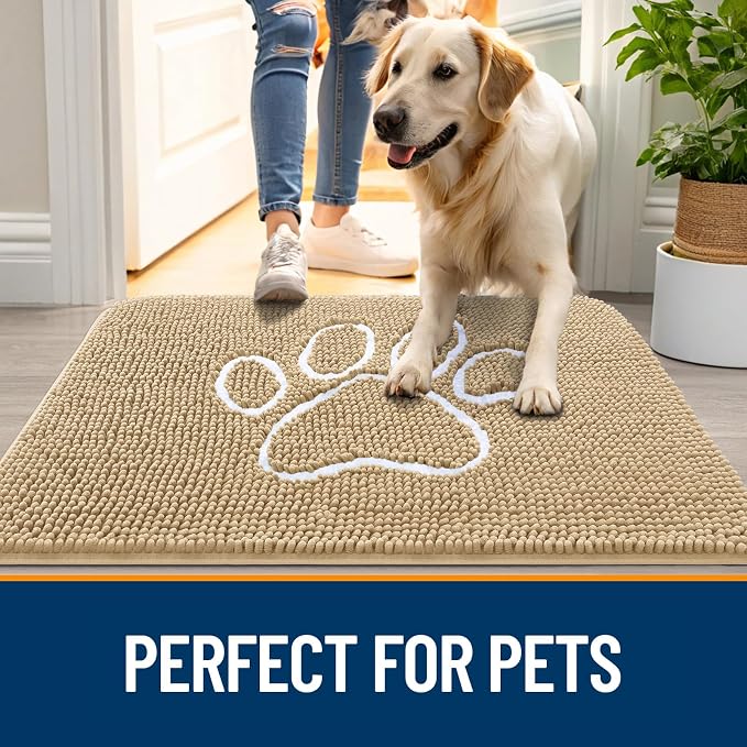 OLANLY Dog Door Mat for Muddy Paws 70x24, Paw Print Design Chenille Mud Mat | - Image 6