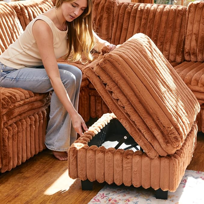 Belffin Corduroy Fabric Ottoman - Image 4