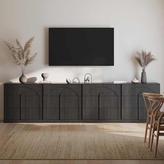BELLEZE Sideboard Cabinet with 3 Drawers, Large Fluted Sideboard with Storage - Image 5