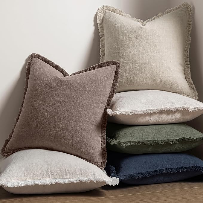 MIULEE Linen Decorative Fall Euro Throw Pillow Covers Malt Ball 26x26 | Set of 2 - Image 5