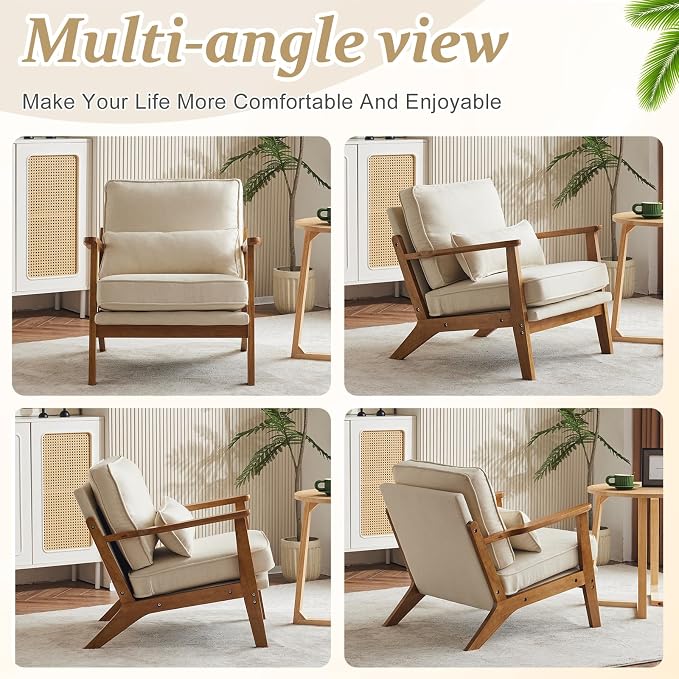 VINGLI Solid Wood Wide Armrests Accent Chair Set of 2, Upholstered Mid Century - Image 8