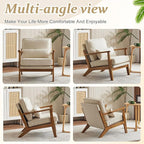 VINGLI Solid Wood Wide Armrests Accent Chair Set of 2, Upholstered Mid Century - Image 8