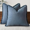 MIULEE Linen Fringe Decorative Euro Throw Pillow Covers Blue Ashes 24x24 | Set by MIULEE