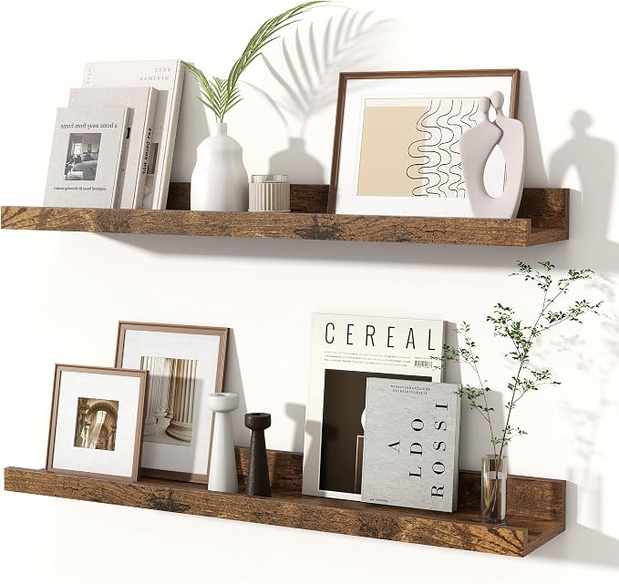Fun Memories Picture Ledge Shelves Set of 2, 24 Inch Rustic Wall Mounted by FunMemories