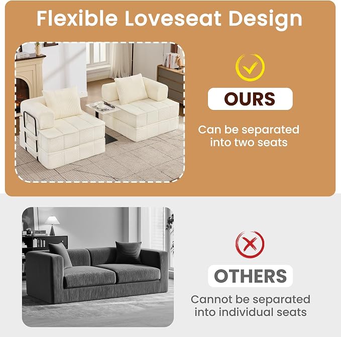 Korser Folding Convertible Sofa Bed, Corduroy Upholstered Boneless Couch - Image 9