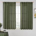 Olive Green Light Filtering Linen Curtains 54 inches Long by LAMIT