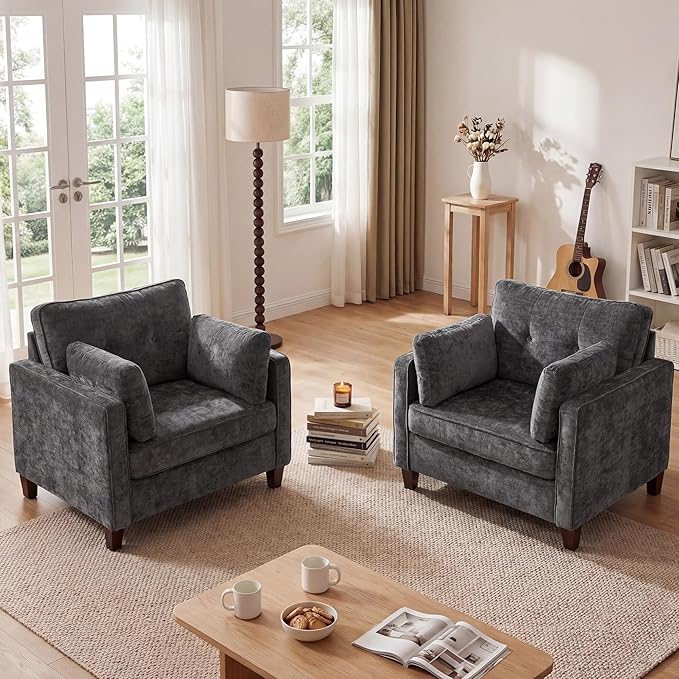 Luxury Oversized Accent Chair Set of 2, 40.9" Upholstered Piping Single by LANDASSYHOME