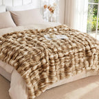 Luxury 1000GSM Rabbit Faux Fur Blanket, Super Warm Cozy Brown Blankets - Image 5