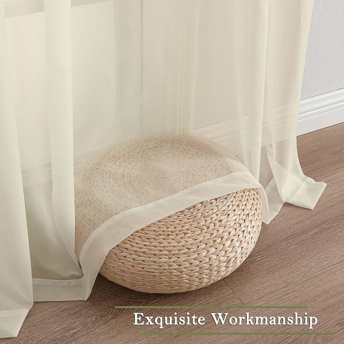 Cream Sheer Curtains 108 Inches Long 2 Pcs, Dual Rod Pocket Home Decor Living - Image 7