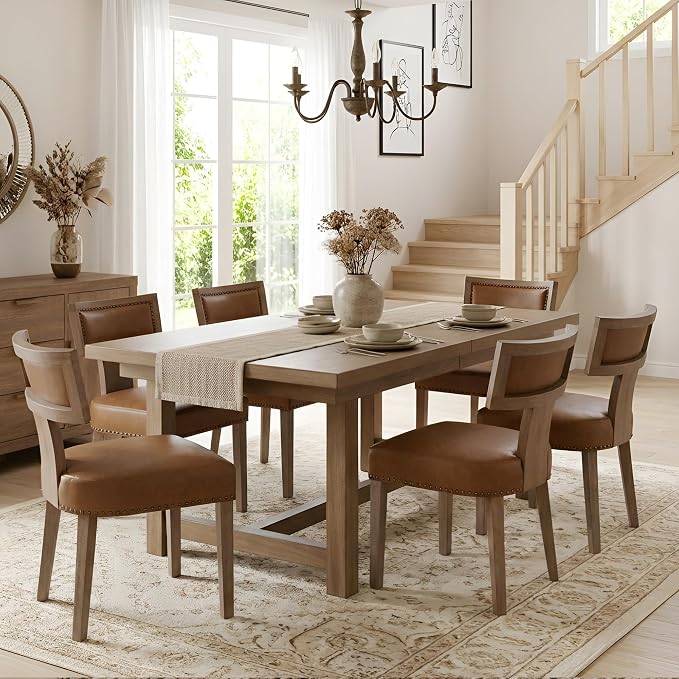 HNY Mid Century Modern Dining Chairs Set of 6, Farmhouse PU Leather Upholstered by HNY
