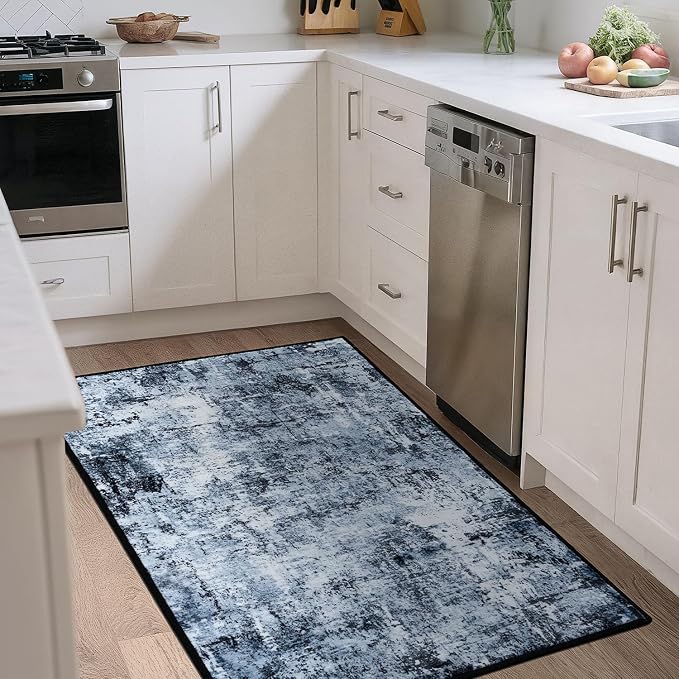 Rugflix 3x5 Entrance Rugs, Washable Navy Blue Dark Entry Small Rug | Machine - Image 3