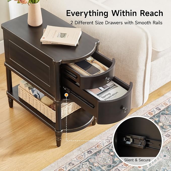 ONBRILL Narrow End Table with Charging Station, Pre-Assembled Nightstand with 2 - Image 4
