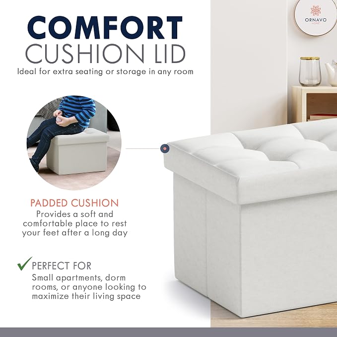 Ornavo Home Small Storage Ottoman, Foldable Collapsible Rectangle Linen Ottoman - Image 6
