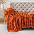 Orange Throw Blanket for Couch Sofa 60x80 inches Striped Design | Fleece - Image 3