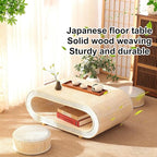 Japanese Floor Table, Curved Wooden Woven Tatami Table, Double Layer Storage - Image 4