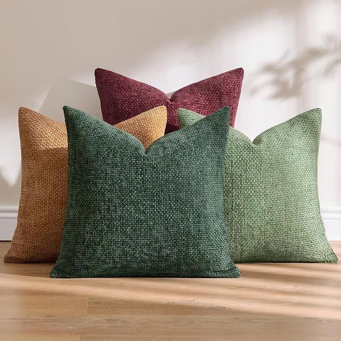 MIULEE Soft Decorative Chenille Pillow Covers Christmas Dark Green 18x18 | Pack - Image 4