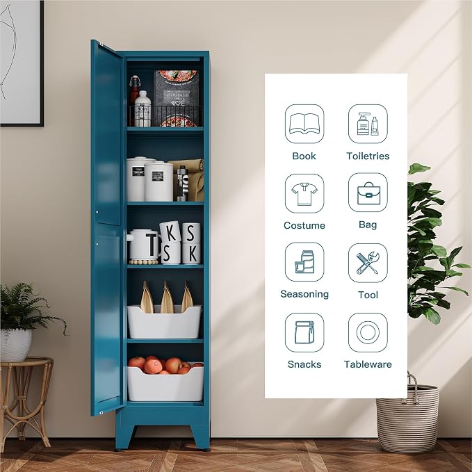 YAUWOH White Narrow Metal Storage Cabinet, Tall Freestanding Cabinet - Image 6