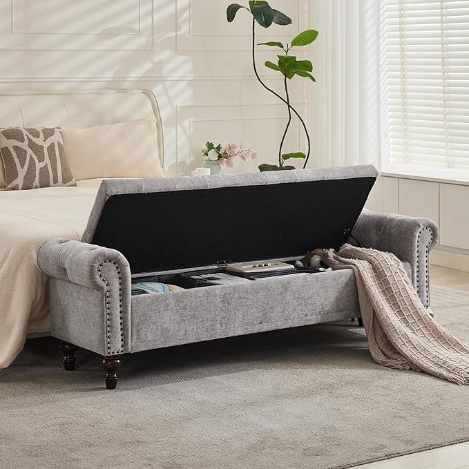 SOFTHION Storage Bench for Bedroom, Upholstered Chenille Storage Ottoman by SofthionDesign