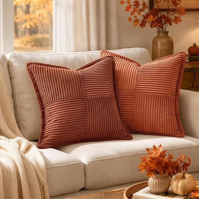 MIULEE Fall Burnt Orange Decorative Euro Sham Throw Pillow Covers 22x22 in | 2 - Image 2