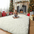 Amdrebio Cream Ivory White Shag Area Rug 5x8 - Image 3
