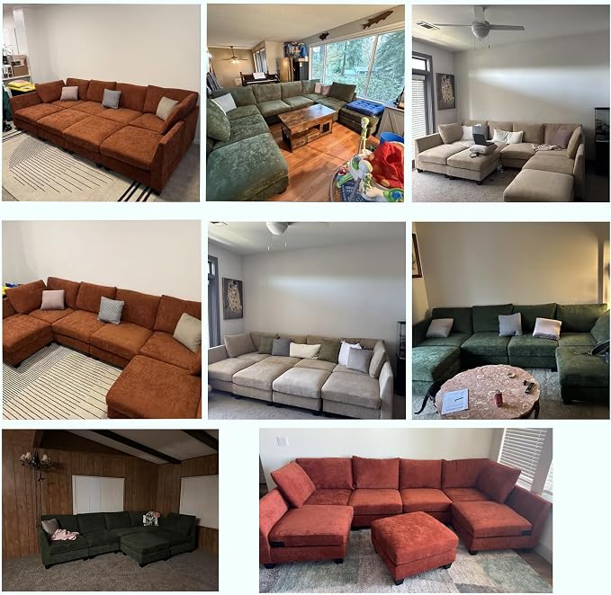 124" Modular Sectional Sofa, Modern Linen U-Shaped 6 Seater Sectional Sofa - Image 3