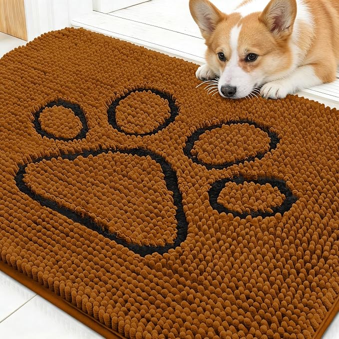 OLANLY Dog Door Mat for Muddy Paws 30x20, Paw Print Design Chenille Mud Mat | by OLANLY