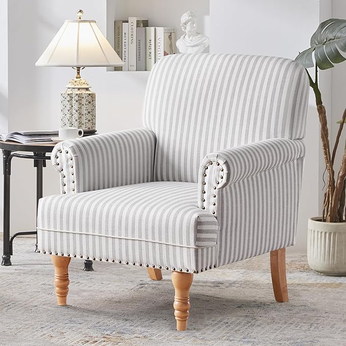 HUIMO Linen Fabric Accent Chair, Mid-Century Modern Armchair by HUIMO