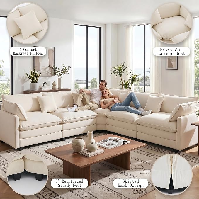 111.4" V-Shaped Corner Couch Sectional｜5 Seat Customizable Modular Cloud - Image 6