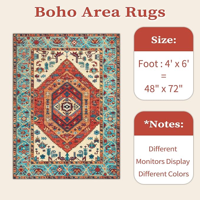 SERISSA 4x6 Washable Non Slip Boho Area Rug - Image 6