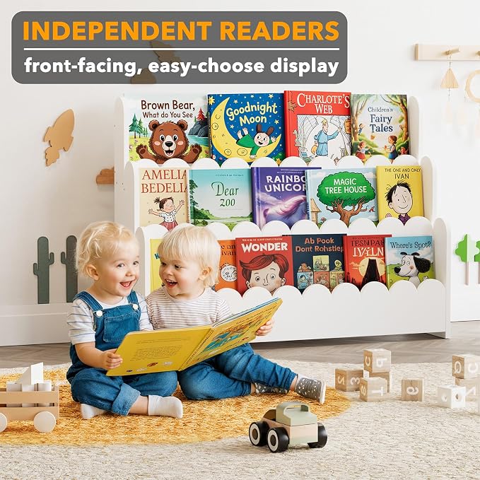 SpaceAid 3-Tier Scalloped Bookshelf, Montessori Bookcase - Image 3