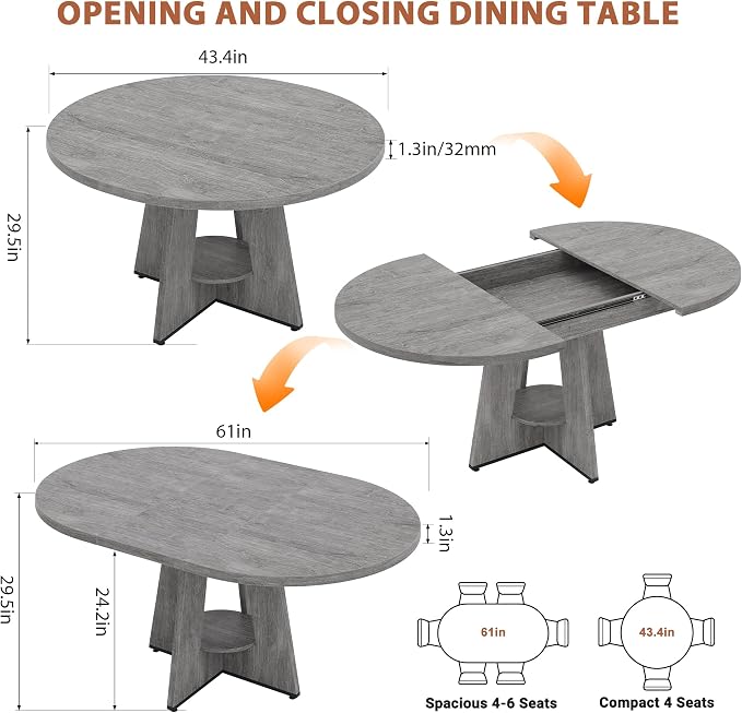Extendable Dining Table, Round Kitchen Dining Room Dinner Table - Image 2
