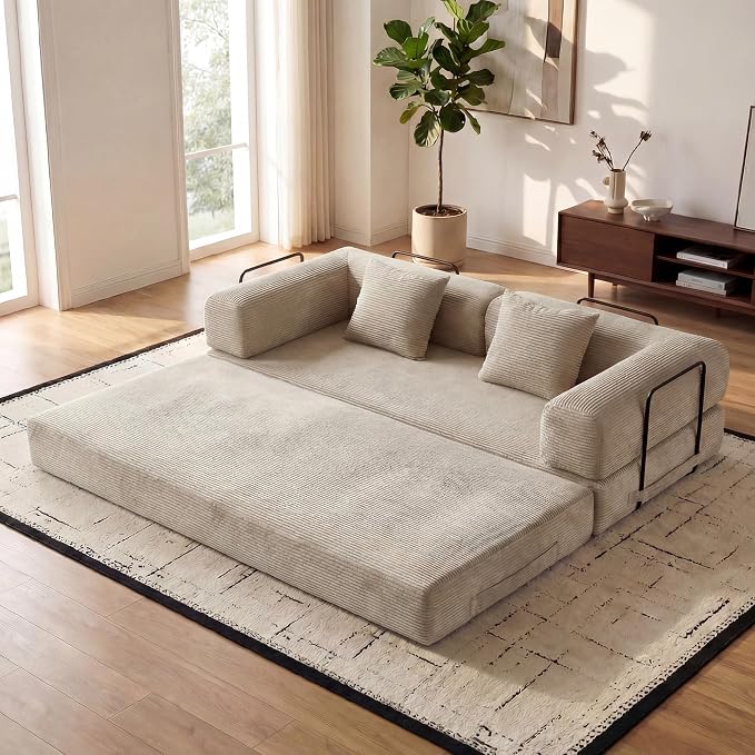 ZEIINPA Corduroy Floor Sofa Bed, Convertible Folding Couch Bed by ZEIINPA