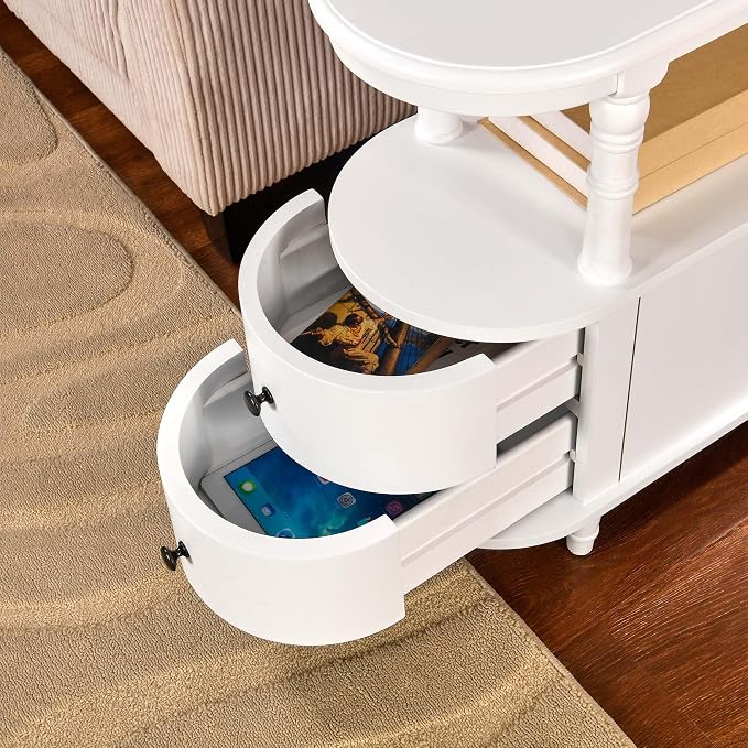 Narrow End Side Table with 2 Storage Drawers and Open Shelf, Retro Vintage Slim - Image 6