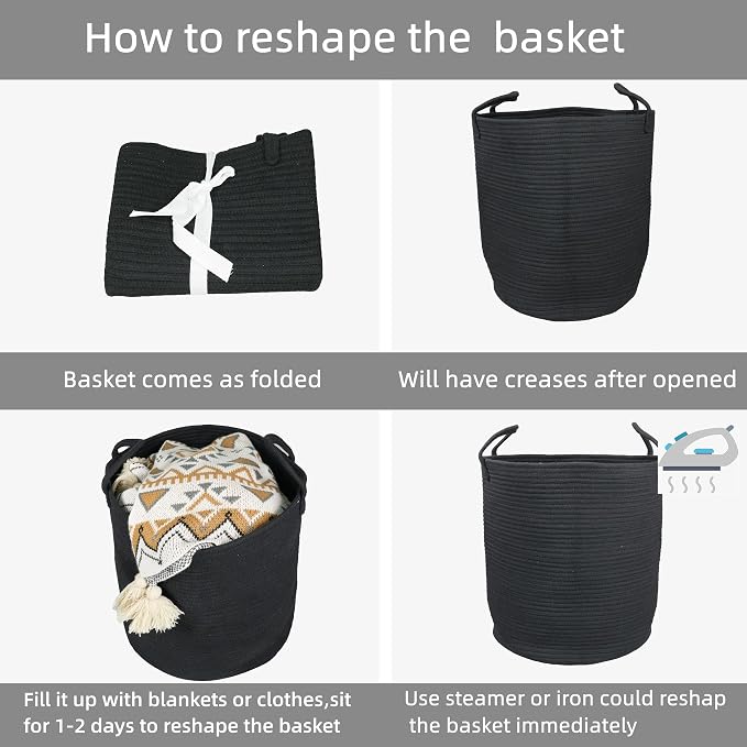 XUANGUO Black Cotton Rope Laundry Basket Hamper - Image 6