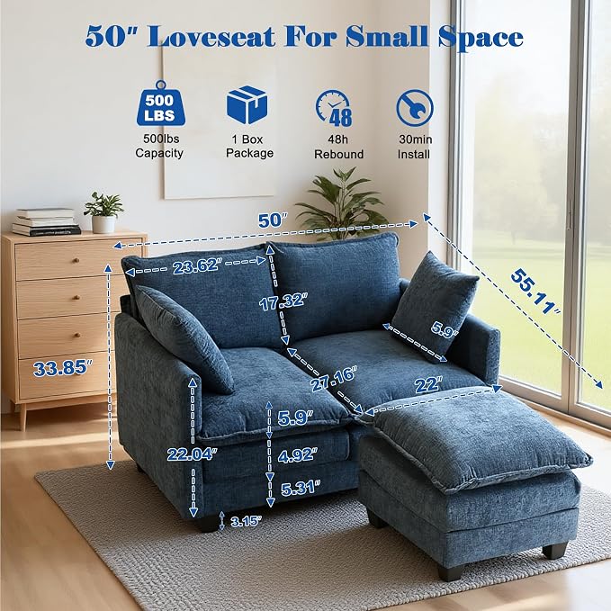Loveseat Sofa with Ottoman - Image 2
